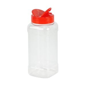 Clear Square Plastic Spices Bottle with Red Cap - 400ml