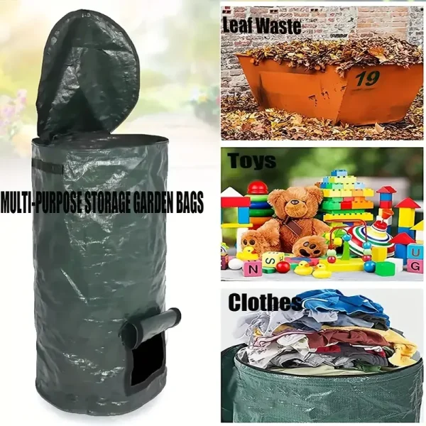 1 Pack, 34 Gallon Compost Bin Bag, With Sunroof, Zippered Lid And Handle, Reusable Yard Garbage Bag, Yard Garbage Bag, Lawn Bag, 6