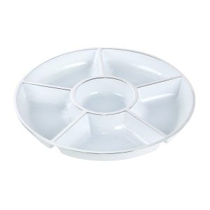 White Plastic Plate With Silver Border (6 Compartment) - 30cm (1 pcs)