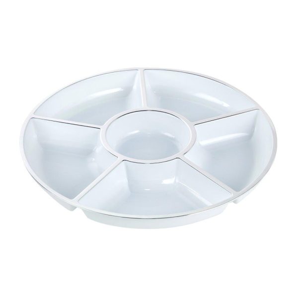 White Plastic Plate With Silver Border (6 Compartment) - 30cm (1 pcs)