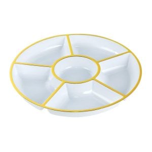 White Plastic Plate With Golden Border (6 Compartment) - 30cm (1 pcs)