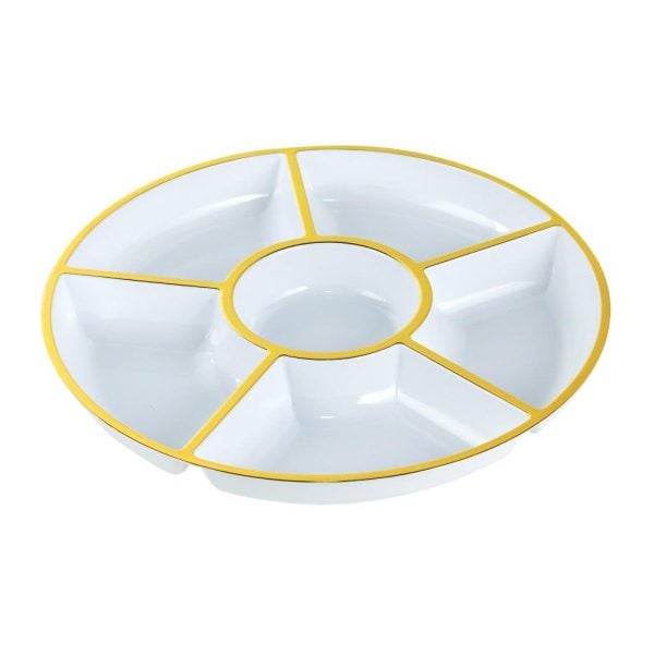 White Plastic Plate With Golden Border (6 Compartment) - 30cm (1 pcs)