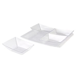 Plastic Appetizers Bowls With Serving Tray - Clear (1 set)
