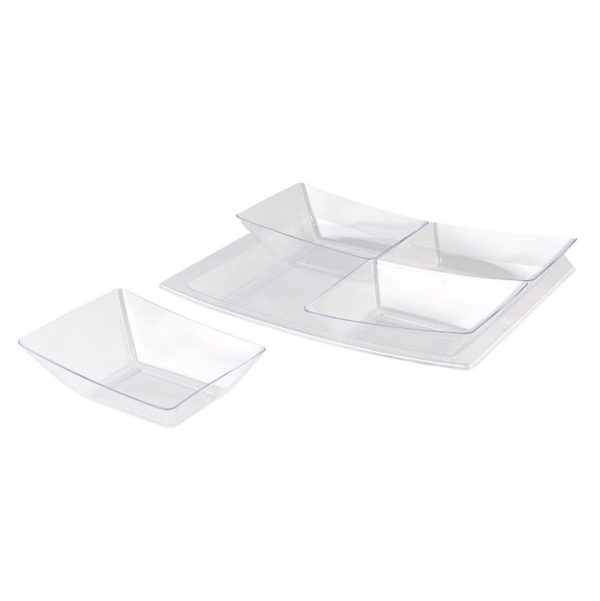 Plastic Appetizers Bowls With Serving Tray - Clear (1 set)