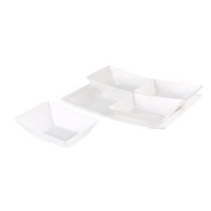 Plastic Appetizers Bowls With Serving Tray - White (1 set)
