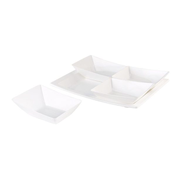 Plastic Appetizers Bowls With Serving Tray - White (1 set)