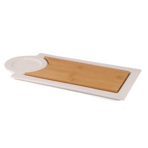 Porcelain Serving Tray With Wood On Top - 40 x 20 cm (1 pcs)