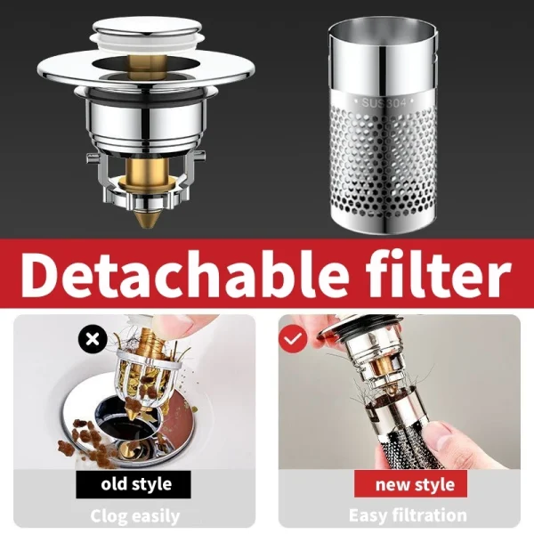 Washbasin Drain Filter Pop-Up Bounce Core Stopper Hair Catcher Shower Sink Strainer Kitchen Bathroom Accessory 3