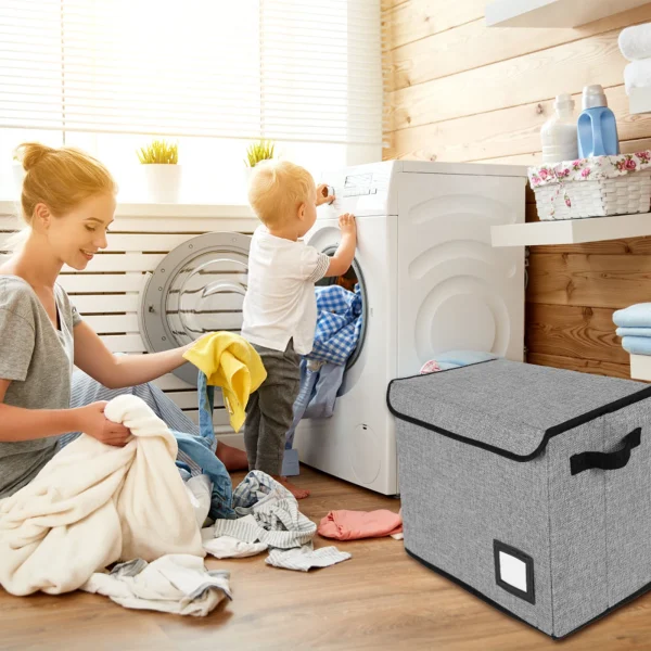 New Foldable Clothing Storage Box Washable Comic Book Storage Bin with Handle Enclosed Lid Multipurpose Organizer for HomeOffice 6