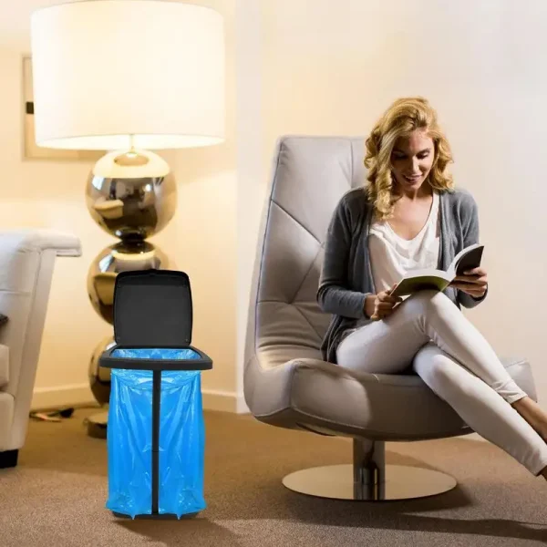 Portable Trash Bag Holder Rubbish Bin Stand Telescopic Garbage Holders Waste Storage Frame with Lid for Living Room Yard Lawn 2
