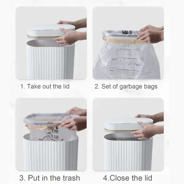 15L/12L/9L/7L/5L Wastebasket Smart Dump Bathroom Trash Bin Toilet Garbage Bucket Dustbin Automatic Sensor Trash Can with Lid 6