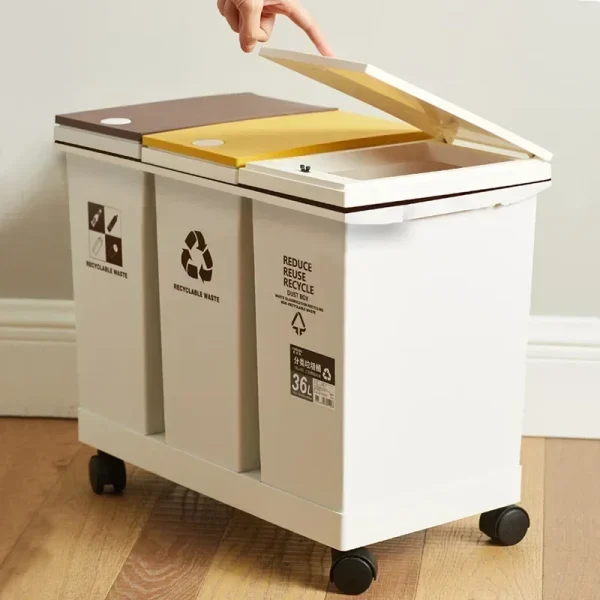 2060L Trash Can Kitchen Sorting Recycling Bin Push Type Wastebasket Dry  Wet Separation with Wheel Large Household 2