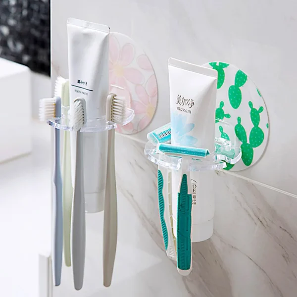 Self Adhesive Toothbrush Holder Wall Mounted No Drilling Toothpaste Razor Storage Rack Toothpaste Dispenser Bathroom Accessories 2