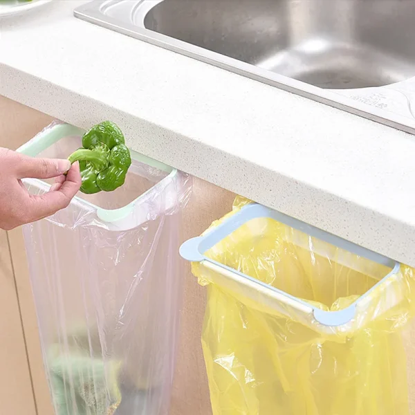 1pc Kitchen Cabinet Door Basket Hanging Trash Can Waste Bin Garbage Bag Holder Portable Kitchen Trash Bag Holder Kitchen Gadgets 5