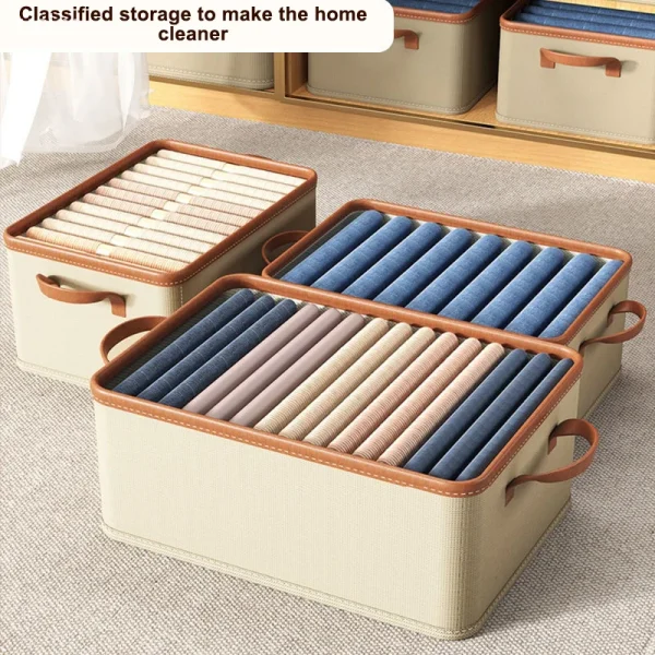 Clothing Storage Bins For Closet With PU Handles Foldable Drawer Clothes Organizer For Organizing Wardrobe 3