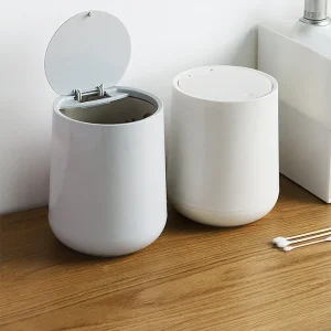 Small Round Plastic Trash Can Wastebasket Garbage Container Bin with Swing Top Lid Garbage Bucket for Bathrooms Kitchens Drop 1