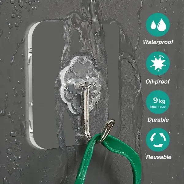 5/50pcs Transparent Stainless Steel Strong Self Adhesive Hooks Key Storage Hanger for Kitchen Bathroom Door Wall Multi-Function 2