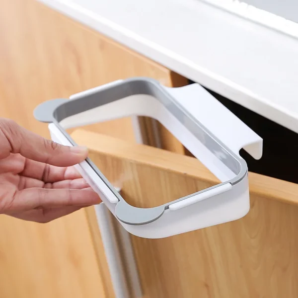 1pc Kitchen Cabinet Door Basket Hanging Trash Can Waste Bin Garbage Bag Holder Portable Kitchen Trash Bag Holder Kitchen Gadgets 4