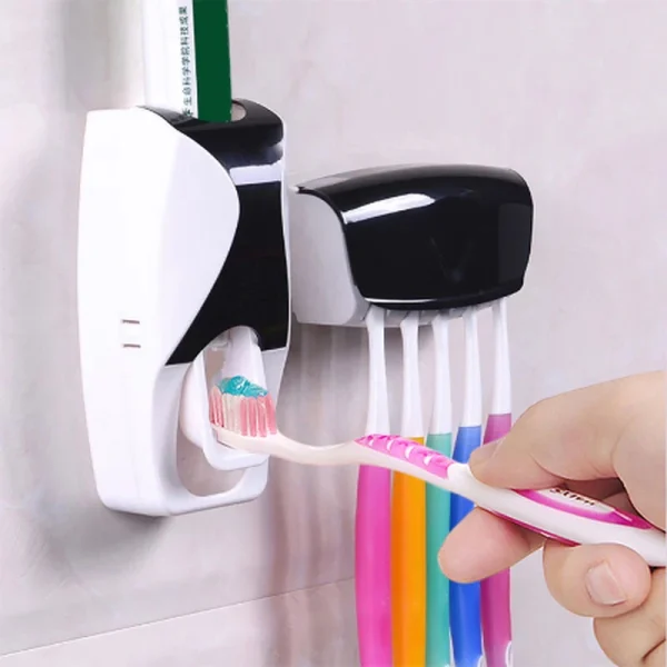 1 Set Toothbrush Holder Automatic Toothpaste Dispenser Wall Mounted Dustproof Toothbrush Organizer Bathroom Toothpaste Squeezer 2