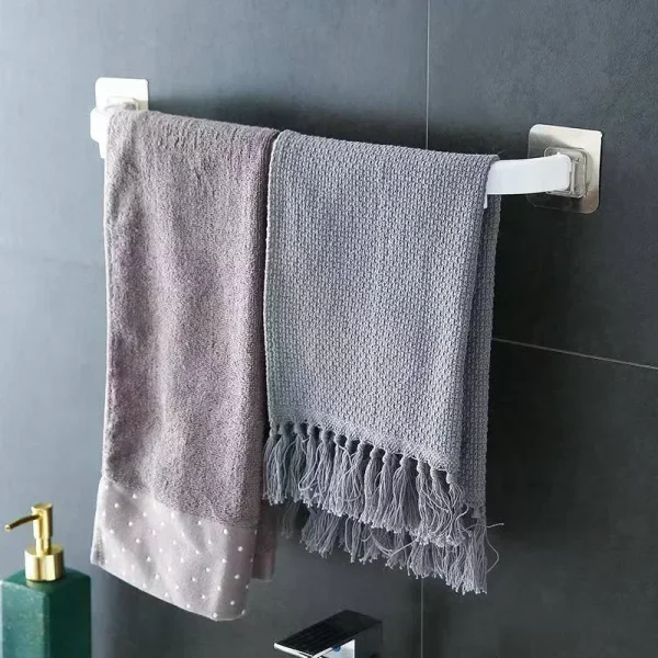 Adhesive Towel Rack for Bathroom Towel Bar Bath Shelf Wall Mounted Towel Hanger Toilet Suction Cup Holder Kitchen Organizer 2