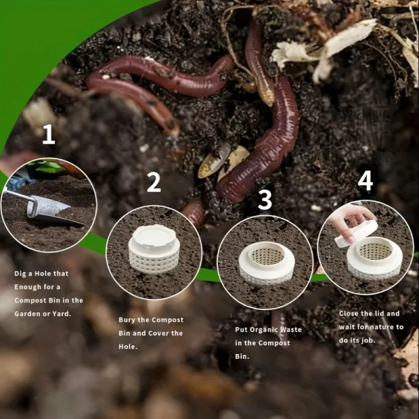1 piece of white plastic earthworm compost bin with holes and lid, suitable for garden, courtyard, outdoor compost bin 4