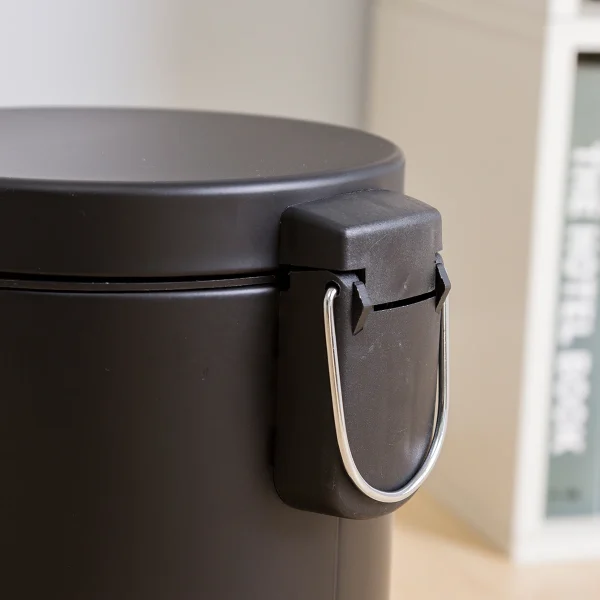 Black Round Lidded Trash Can Foot Pedal Garbage Bin with Removable Liner Bucket for Kitchen Bathroom Hotel 5