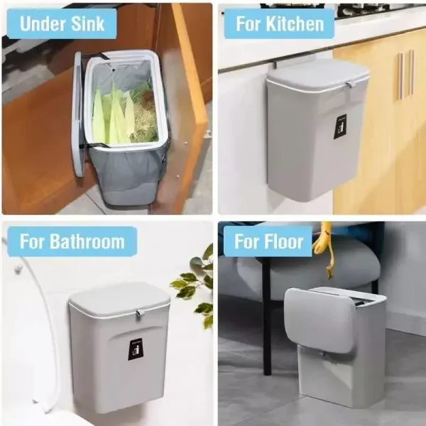 7/9L Bathroom Trash Can With Lid Garbage bag Wall Mounted Toilet Wastebasket kitchen Hanging Trash Bin trash can kitchen 4