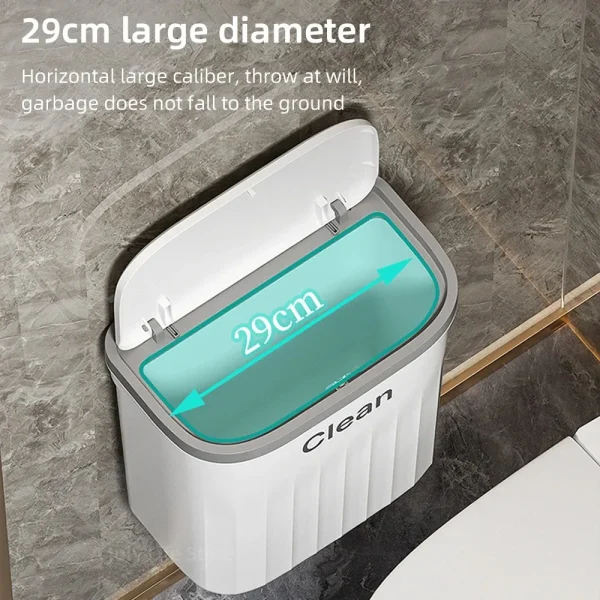 12/16L Bathroom Press Trash Can with Lid Wall Mounted Hanging Garbage Bin Waterproof Narrow Seam Rubbish Bin Toilet Wastebasket 2