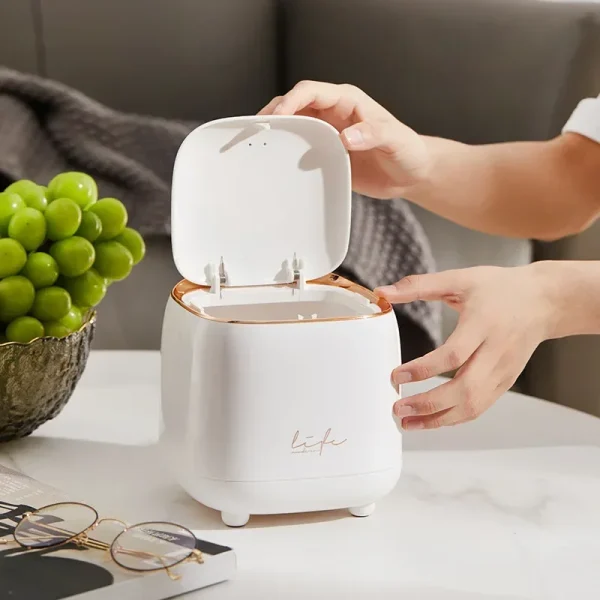 Luxury Press Touch Desktop Trash Bin ABS Double-Layer Coffee Table Pop-up Lid Waste Basket Compact Stylish Small Garbage Can 4