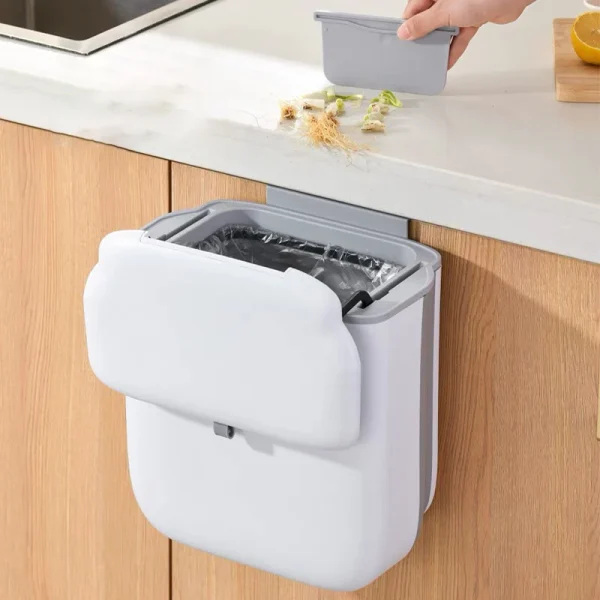 Hanging Trash Bins Kitchen Food Garbage Can with Lid Foldable Wall Mounted Trash Storage Bins Large Capacity Organizer Can 1