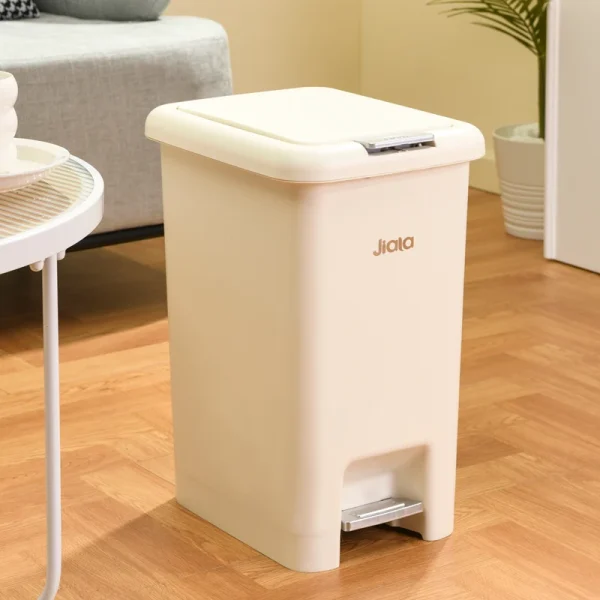 8L-20L, Kitchen Large Capacity Garbage Bin, Bathroom Foot Press Open Lid Paper Basket, Bedroom Milky White Storage Box 6