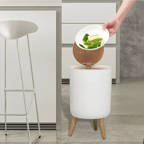 High Foot Wood Grain Trash Can Kitchen Bathroom Living Room Home Desktop Storage Bucket Office Hotel Trash Can Waste Bins 1
