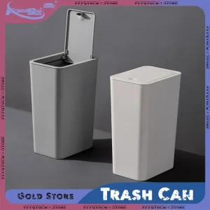 Trash Can with Lid Space Saving Bathroom Kitchen Bedroom Living Room Plastic Trash Bin Small Press Gap Garbage Bin Home Supplies 1