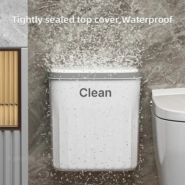 12/16L Bathroom Press Trash Can with Lid Wall Mounted Hanging Garbage Bin Waterproof Narrow Seam Rubbish Bin Toilet Wastebasket 5