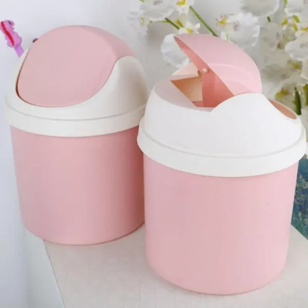 Waste Bins Mini Desktop Bin Shake Lid Type Waste Can Tube With Cover Bedroom Trash Can Garbage Can Storage Box Cleaning Tools 2