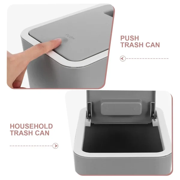 Pocket Push Trash Can Office Bins Bedroom Pp Garbage with Lid Bathroom Waste Baskets 1