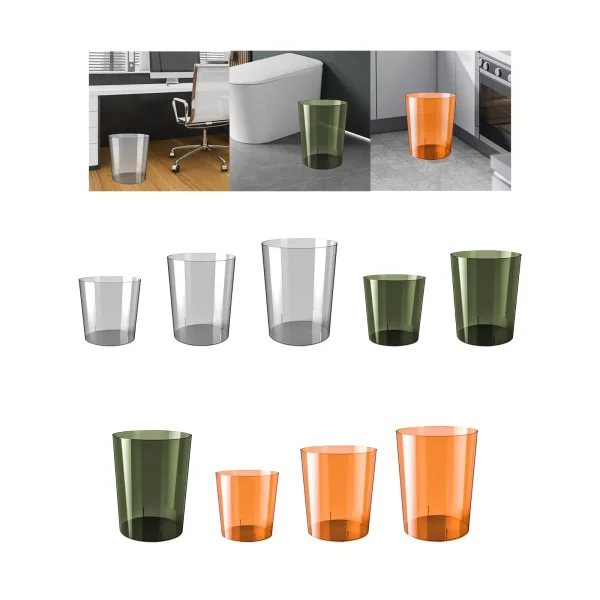Waste Paper Bin Rubbish Bin Clear Round Dustbin Trash Can for Dressing Table Office Bedroom Kids Room 3