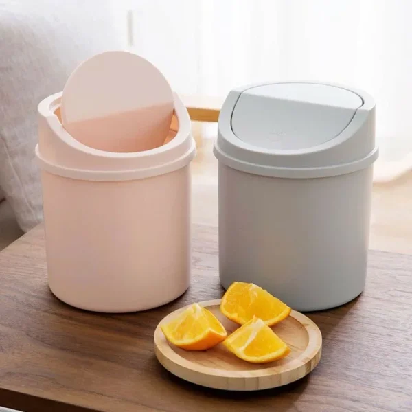 Mini Waste Bin Trash Can Desktop Garbage Basket Table Roll Swing Lid Small Scissors Pencil Household Office Storage Accessories 1