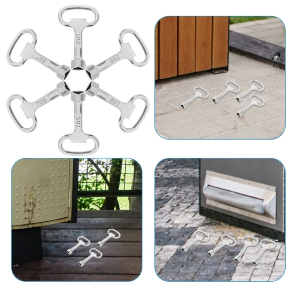 6pcs Zinc Triangle Key Set Elevator Door Keys Triangular Key for Trash Can Bin Lock Compatible with Outdoor Waste Containers 4