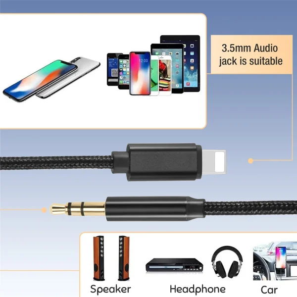 Car AUX Cable for iPhone Audio Cable Aux Cable to 3.5mm Premium Audio for iPhone 13 Pro-8 Plus Car Stereos 5