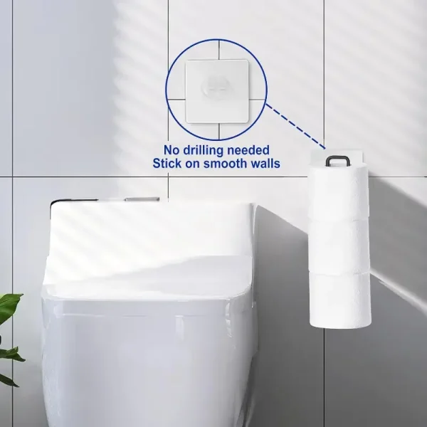 No-Drill Toilet Paper Holder – Self-Adhesive Wall Mount with Towel Bar, Black Iron Bathroom & Kitchen Storage – Space-Saving Tis 2