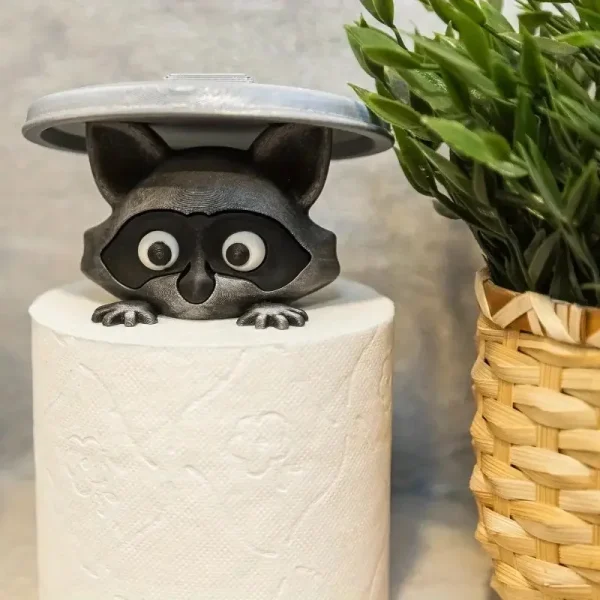 1Pc Adorable 3D Printed Raccoon Toilet Roll Paper Holder White Plastic Playful Bathroom Decor Tissue Holder with Lid Decoration 3