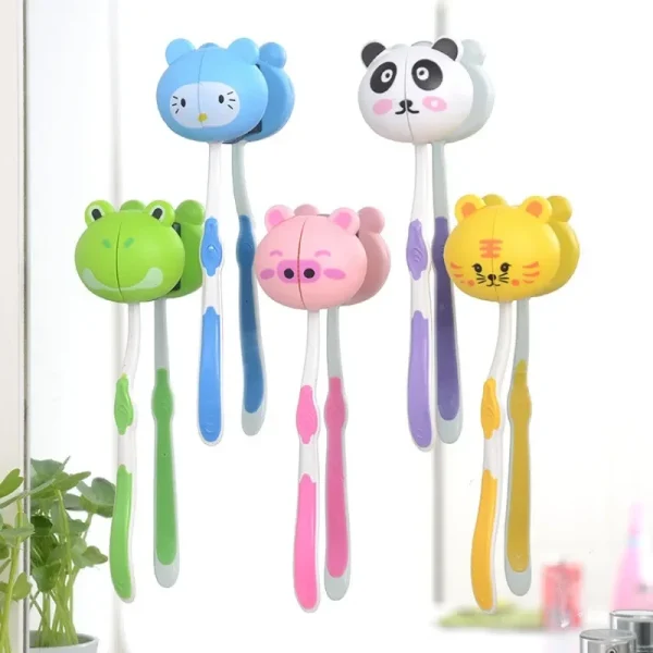 Cartoon Animal Toothbrush Holder Wall Mounted Antibacterial Tooth Brush Storage Rack with Suction Cup Bathroom Organizer 2