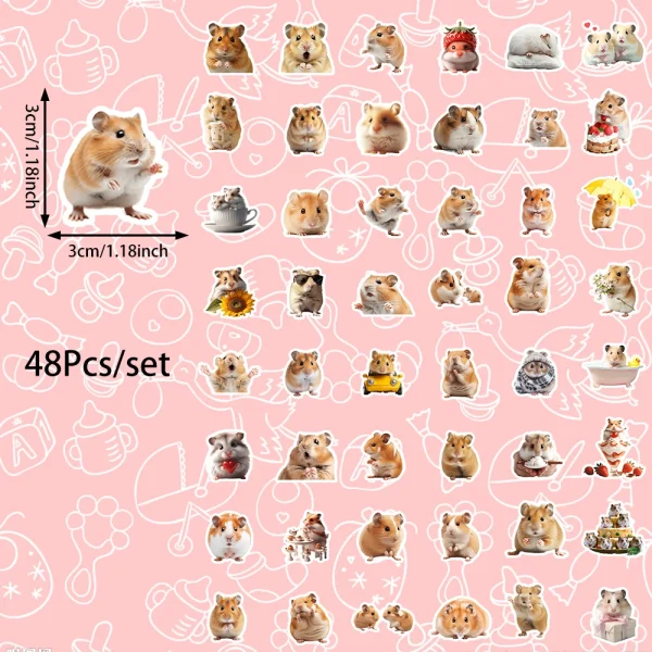 48pcs Party small gifts, small hamster stickers can be used for wall tabletop cups and other decorations, party small stickers 6