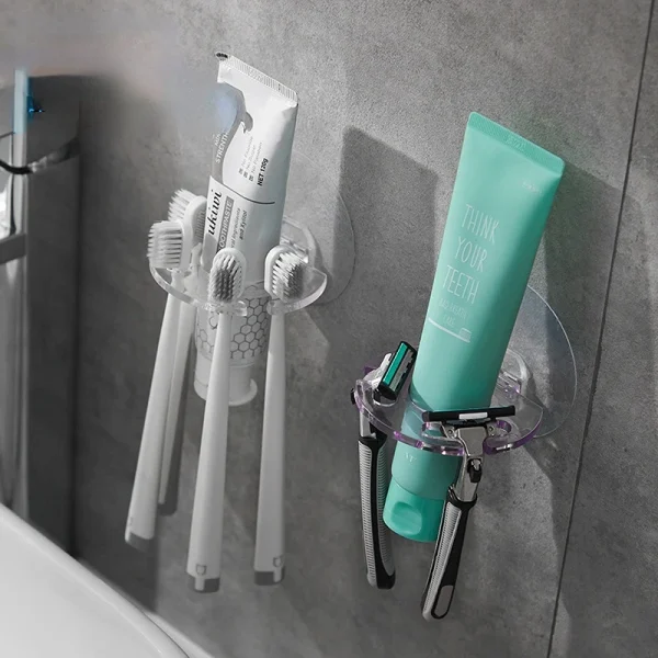 NEW Self-adhesive Wall Mount Toothpaste Dispenser Toothbrush Holder Storage Squeezer Shaver Holder Bathroom Shelves Accessories 3