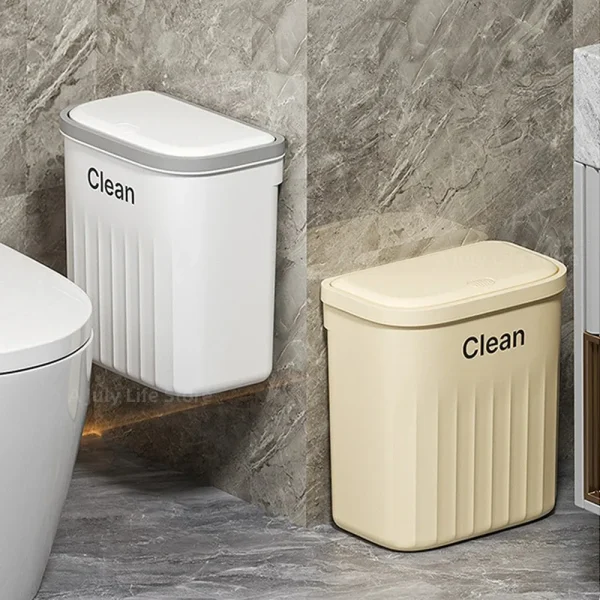 12/16L Bathroom Press Trash Can with Lid Wall Mounted Hanging Garbage Bin Waterproof Narrow Seam Rubbish Bin Toilet Wastebasket 6