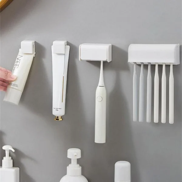 Toothbrush Holder Punch-free Wall-mounted Toothpaste Holder Toothpaste Storage Rack Holders Bath Organizer Bathroom Accessories 2