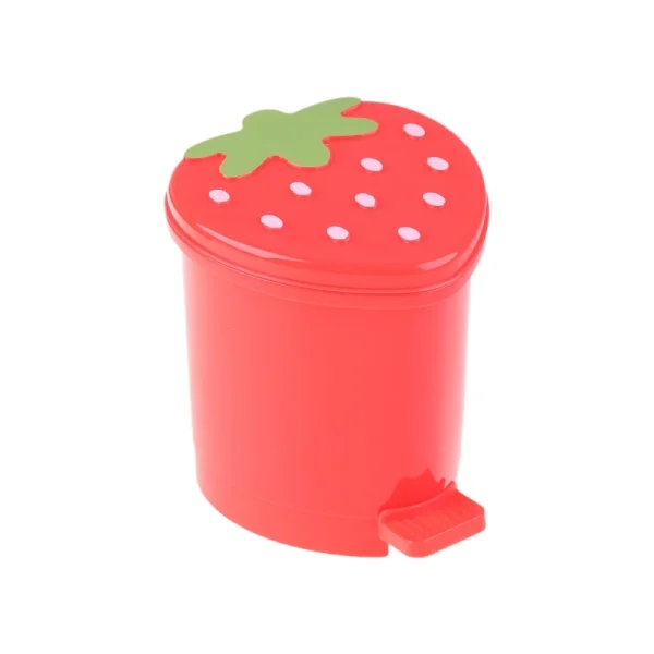 Mini Strawberry Trash Can with Lid Plastic Garbage Bin Waste Paper for Home Office Desk Room Desktop Bucket 3