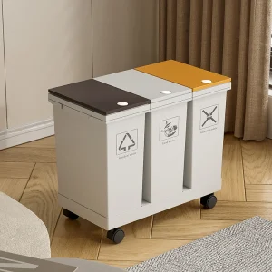 1PCS,24L/36L/40L,Trash Can Kitchen Sorting Recycling Bin Push Type Wastebasket Dry Wet Separation with Wheel Large Household 1