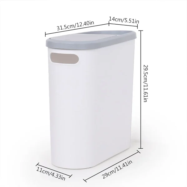 10L Plastic Trash Can With Lid 14CM Width Press Type Slim Gap Trash Bin Suitable For Bathroom Kitchen Living Room Paper Basket 2